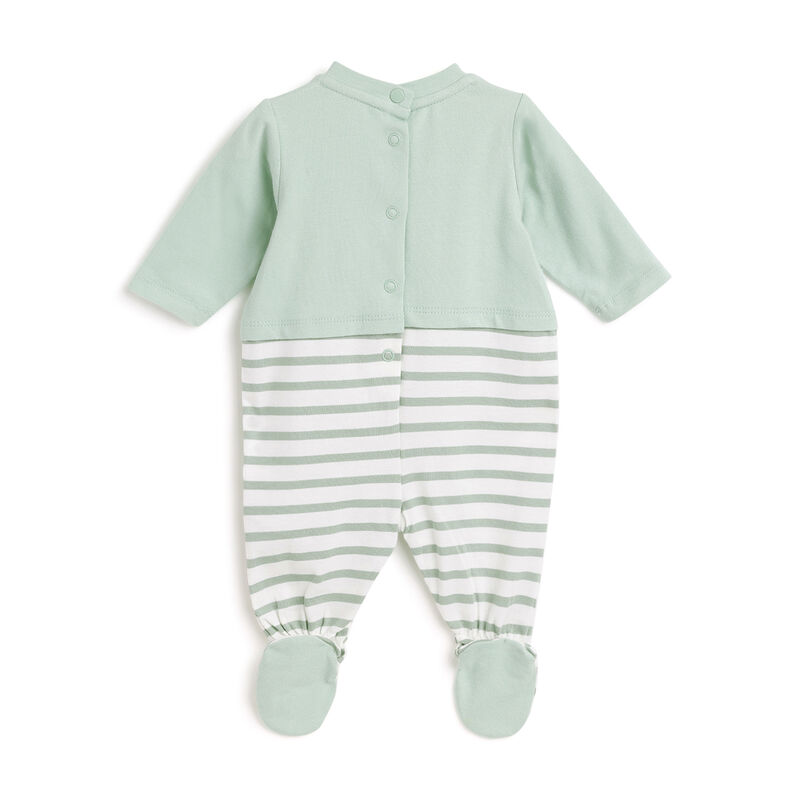 Boys Light Green Striped Leg Opening Babysuit image number 1
